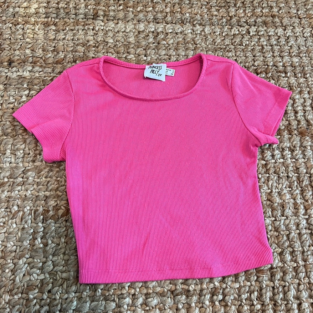 Princess Polly Hot pink bright crop top short sleeve